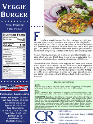 Cr Foods, Inc Veggie Burger